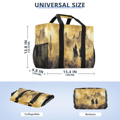 YETTASBIN Vintage Cowboy Large Foldable Travel Tote Bag, Lightweight Waterproof Swim Pool Bag with Handles & Pocket for Beach Outdoor, Reusable Grocery Bag for Kitchen, Shopping3