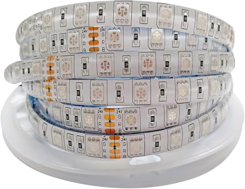 Tesfish 24V RGB LED Strip Lights, 16.4ft 5050 IP65 Waterproof 300 LEDs Color Changing String Light Strips for Bedroom, Kitchen Decoration