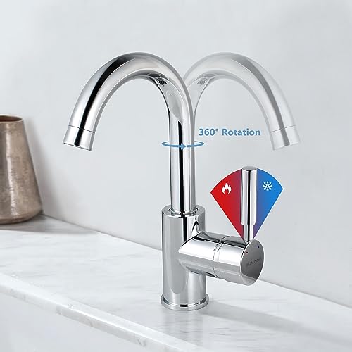 Robinet de lavabo pivotant 360 mitigeur en laiton chromé salle de bain - 3