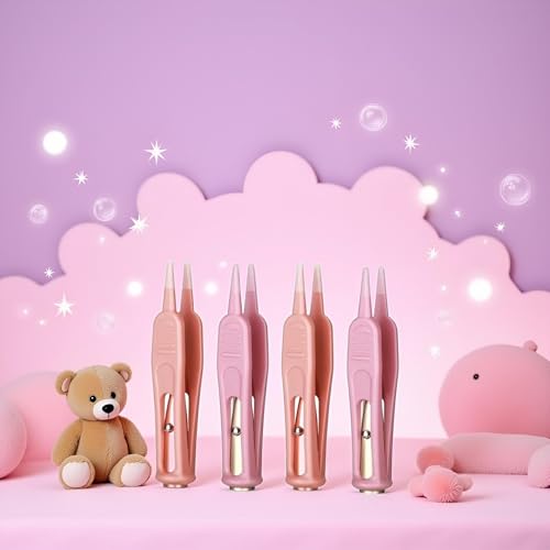 Image of 4 Pcs Pink Plastic Nose Cleaning Tweezers Nose Booger Cleaner Baby Nasal Tweezers Booger Removers with LED Light for Baby Care, Baby Nasal Aspirators