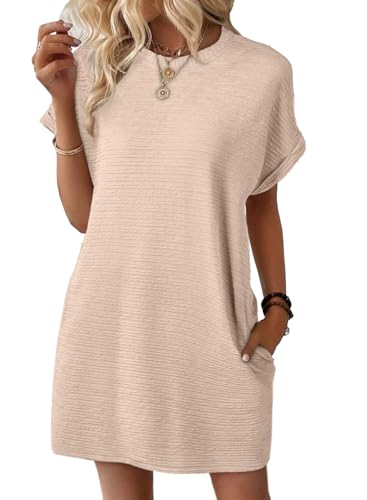 Image of EVALESS Womens Summer Dresses 2026 Fashion Short Sleeve Cute Spring Mini Dress Crewneck Casual Beach Vacation Dresses