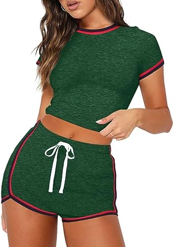 WIHOLL Womens Casual 2 Piece Short Sleeve Outfits