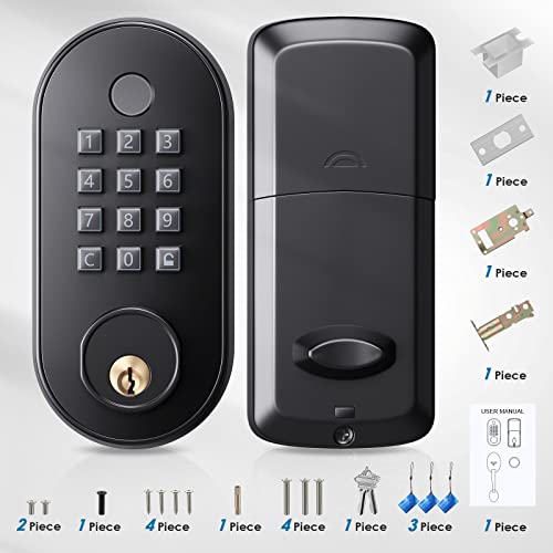 Keyless Entry Door Lock Deadbolt 50 User Smart Deadbolt Fingerprint Door Lock Electronic Code Door Lock With Keypad Auto Lock Biometric Smart Locks For Front Door Black #TOP7