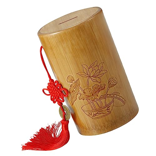 Gogogmee Bote para Monedas de Bambú Natural Almacenamiento Capaz Hucha Vintage para Escritorio Adorno Decorativo y Regalo Práctico