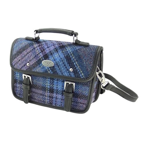 Image of Glen Appin Harris Tweed Satchel Bag - Authentic Scottish Tartan Handbag with Adjustable Shoulder Strap (Blue & Purple Tartan)