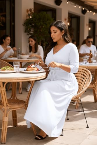 Image of Runwind Plus Size Dress for Women - 3 /4 Sleeve V Neck Maxi Dresses for Women (XL-6XL)