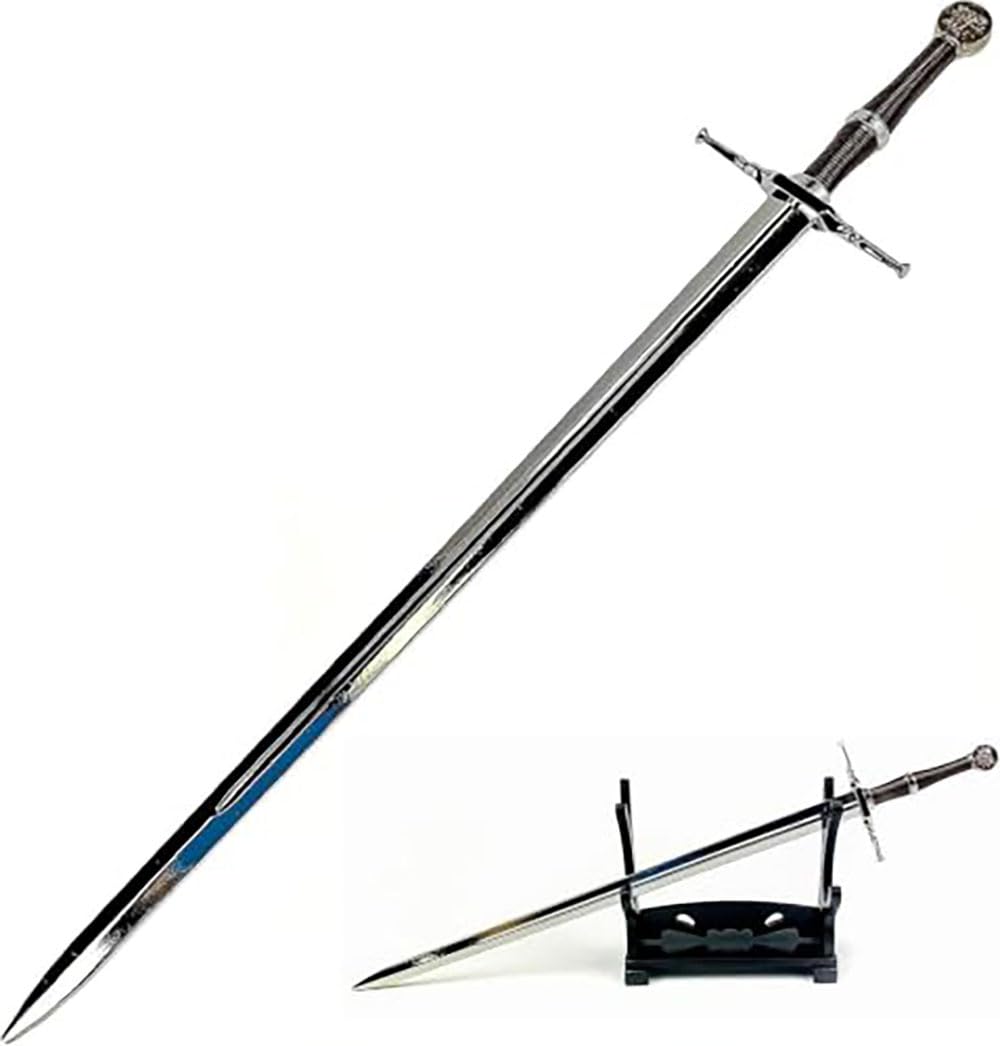 Swords and more Witcher - Geralt of Rivia Épée en Acier Ouvre-Lettre avec Support Épée Miniature Cadeau de Jeu vidéo pour Les Fans de Joueurs et Les collectionneurs