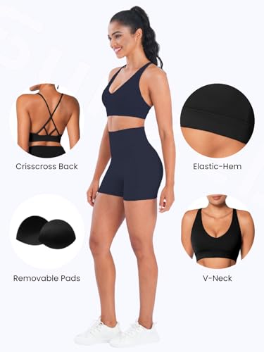 Image of Sunzel Strappy V Neck Criss Cross Back Sports Bra for Women | Removable Pads, Buttery Soft, Four-Way Stretch, Criss Cross Back, V Neck Contour Fit, Medium-Light Support, Yoga Workout Gym