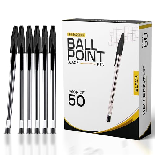 G4GADGET Pack of 50 - Medium Tip Fluent Smooth Writing Black Biro Ballpoint Pens