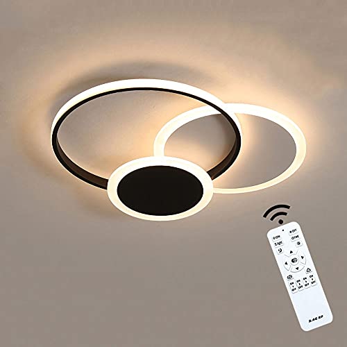 Lichtsse Plafonnier LED à Dimmable - 3 Anneaux - 32W 2880lm - Lampe Suspendue avec télécommande - Lustre de Suspension Moderne - Métal Acrylique Lampe De Plafond pour Salon Chambre - Noir, Φ42cm*H6cm Cover