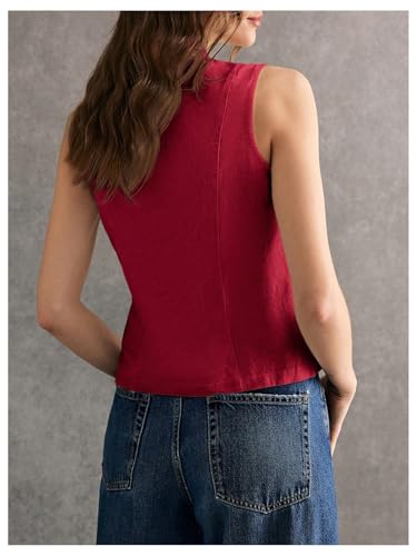 SHENHE Women's Linen Shirt Chinese Frog Button Stand Collar Tank Sleeveless Going Out Tops2