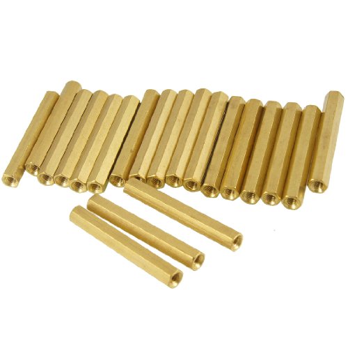 Aexit 20 Pcs Tube Fittings M3X35mm Hex Head Brass Female Thread PCB Microbore Tubing Connectors Standoff Spacers