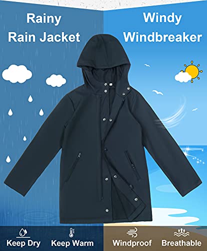 Maoo Garden Boys Rain Jacket Lightweight Kids Waterproof Raincoat Cotton Lined Hooded Windbreaker 2111 Navy 7-8Y #TOP3