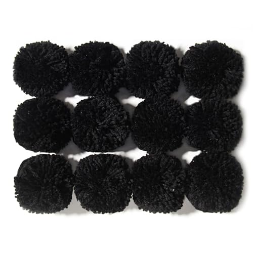 Pack of 12 Yarn Pom Poms for Hats 8CM-3INCH Party Supplies Handmade Art and Craft Decorative Accessories (Black)