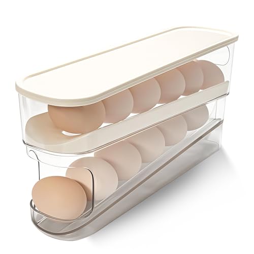 Virmate Rolling Egg Holder for Fridge, Egg Dispenser for Refrigerator, Automatic Rolling Storage Container for Countertop, Kitchen & Outdoor Use (3.35"x3.74"x11.02") 1 Pack