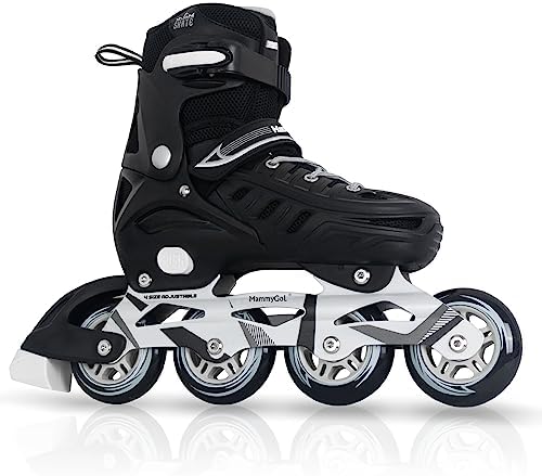Inline Skates for Adults Men Women, Adjustable Aggressive Durable Roller Blades with Giant Wheels, High Performance Skates for Male Female Black Size 6 7 8 9