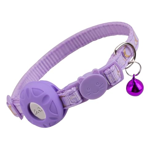 Image of Airtag Cat Collar Breakaway, Safety Kitten Collar with Apple Airtag Holder,Cute GPS Cat Collar with Bell[Purple], Lightweigh Tracker Cat Collars for Girl Boy Cats, Kittens and Puppies