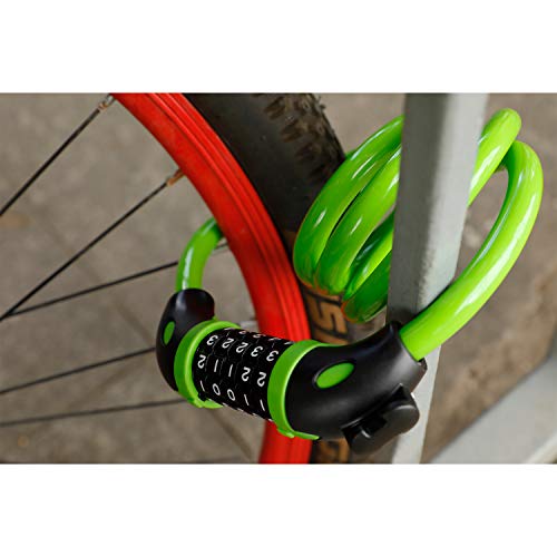 Bike Lock Bicycle Lock Chain ，5-Digit Combination Lock Core Steel Wire Bike Lock Security&Portable Bicycle Locks,1.1M X 1/2 Inch (Green) #TOP4