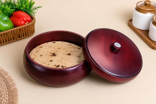 Image of Handmade Wood Roti Box with Lid | Natural Polish