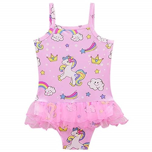 Image of One Piece Girl's Synthetic Digital Printed Swimming Costume in Frock Style.