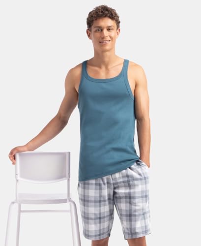 Image of Jockey US26 Men Super Combed Cotton Rib Square Neck Gym Vest - Navy