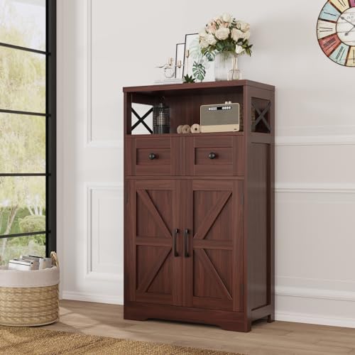 Befrases Dark Brown Storage Cabinet with Drawers and Shelves, Standing Kitchen Pantry Cabinet, Floor Storage Cabinet Hutch Cupboard, Coffee Bar Station for Dining Living Room Home Office