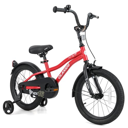 Image of Olakids Kids Bike, 12 14 16 18 Inch Toddlers Bike with Training Wheels Safety Bell Adjustable Seat and Handlebar, Handbrake and Coaster Brake, Children's Bicycle for Boys Girls