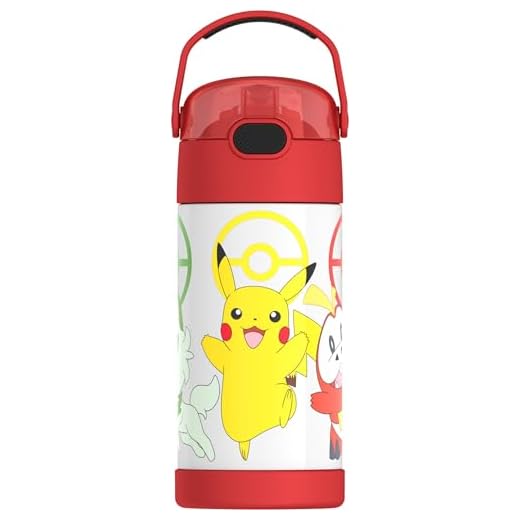 THERMOS FUNTAINER Water Bottle with Straw - 12 Ounce, Pokémon - Kids Stainless Steel Vacuum Insulated Water Bottle with Lid