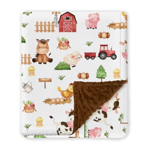 Image of Farm Animals Baby Blankets, Minky Blanket for Boys Girl with Double Layer Dotted Backing for Infant Toddler, 30x40 inches Warm Soft Lightweight Nursery Bed Blanket Crib, Farming Blankets
