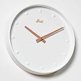Fichl Bubble 12-Inch Silent Battery Operated White Wall Clock with Wood Grain Hands, Modern Analog D