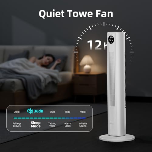 Image of Antarctic Star Tower Fan Portable Floor Fans 85Oscillating Fan Quiet Cooling 12H Timer Remote Control Standing Bladeless Electric 3 Wind Speeds 4 Modes Bedroom Office,36 inch, White