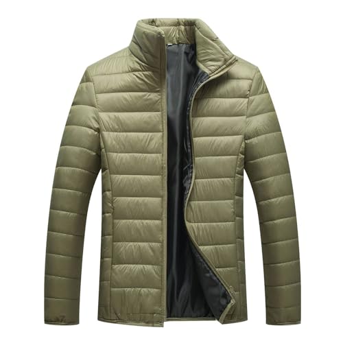Duohropke Chaqueta de invierno para hombre, chaqueta de plumón con capucha, chaqueta acolchada ligera, chaqueta de invierno, cómoda chaqueta con capucha, chaqueta informal de entretiempo, verde, L