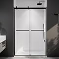 Comfystyle 44-48 in.W x74 in.H Semi-Frameless Sliding Shower Door,Sliding Shower Door with 5/16“ (8mm) Clear SGCC Tempered Glass,Matte Black Finish,Shower Doors can be Installed Left and Right