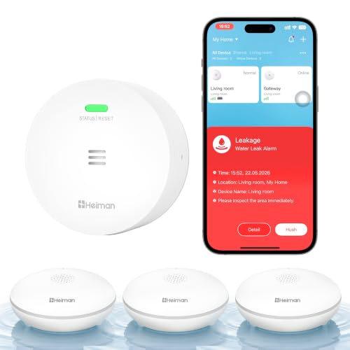 Heiman-Water-Leak-Detector-3-Pack-Water-Sensor-Alarm-for-Homewith-Gateway Heiman Water Leak Detector, 3 Pack Water Sensor Alarm for Home,with Gateway - Image 1