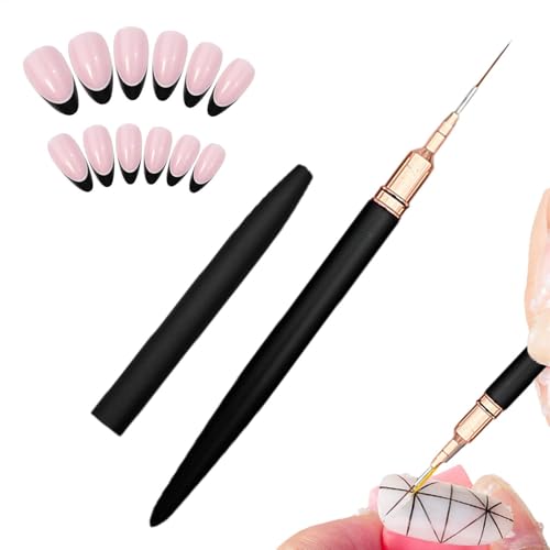 ネイルアートブラシキット - マットブラックディテールペン、ネイルペイントブラシツール | ネイルアートブラシキットローズゴールドトーンの花柄ネイルアートプロフェッショナルセット、ネイルドットアクセサリー、ネイルペンアーティストネイルアートデザインキット