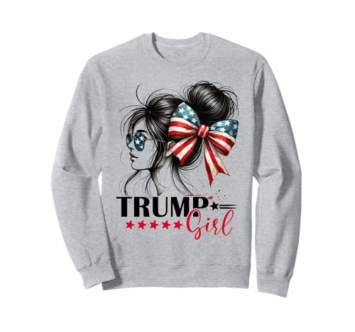 Trump Girl Messy Bun Gafas de sol Trump 2024 Bandera de Estados Unidos Sudadera