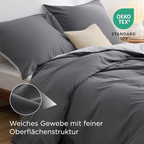 BEDSURE Bettwäsche 135x200 4tlg Mikrofaser - Grau/Anthrazit, 80x80 Kissen – Ansicht 3
