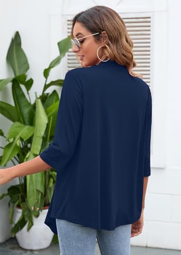 Heymoments Cardigan for Women Dark Blue Small Draped Open-Front 3/4 Sleeve Lightweight Casual Soft Drape Summer Fall Kimonos Cardigans — view 5