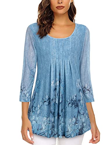 Timeson Womens Blouses And Tops Dressy,Ladies 3/4 Sleeve Tunic Tops For Leggings Fancy Peasant Office Work Long Floral Top Business Casual Ladies Dressy Shirts Fitted Polyester Maternity Mesh Elegant #TOP1
