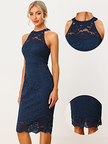 Allegra K Halter Formal Dress for Women's Sleeveless Bodycon Wedding Guest Cocktail Lace Sheath Dress2