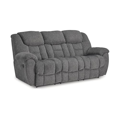 Signature Design by Ashley Foreside Contemporary Stain Resistant Manual Reclining Sofa, Gray