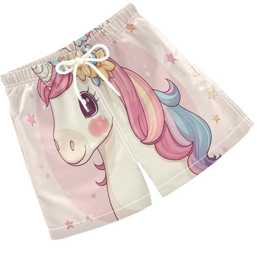 Pigsaly Boys Swim Trunks Pastel Pink Unicorn Flowers Boys Board Shorts Swimsuit Swimwear Summer Bathing Suit 2T