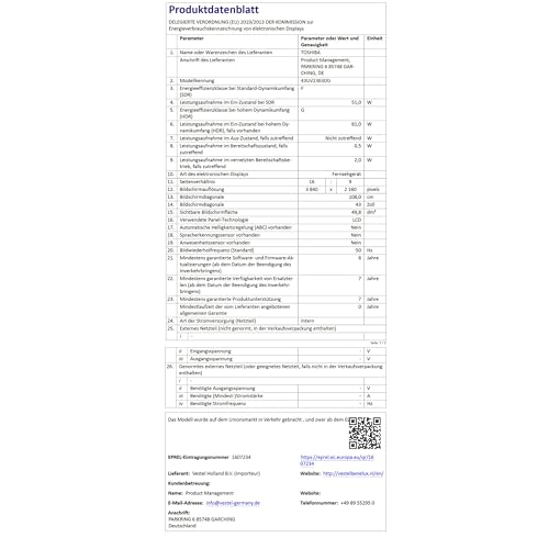 Toshiba 43Zoll LED TV (Flat, 43 Zoll / 108 cm, Ultra-HD, SMART TV) Toshiba 43Zoll LED TV (Flat, 43 Zoll / 108 cm, Ultra-HD, SMART TV)