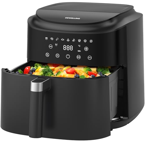 Dewelling Air Fryer XXL 9L – 2350W Friteuse à air pour une cuisson rapide, 9 programmes, écran LED et fonction maintien au chaud, friteuse sans huile moderne pour repas familiaux