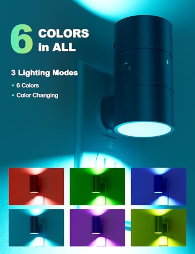 Image of VOLISUN Led Night Light Plug into Wall, 6 RGB Night Lights with Light Sensor, Color Changing Mode, Dimmable Night Light for Christmas, Halloween, Holiday Decor, Hallway, Bedroom Black 2 Pack