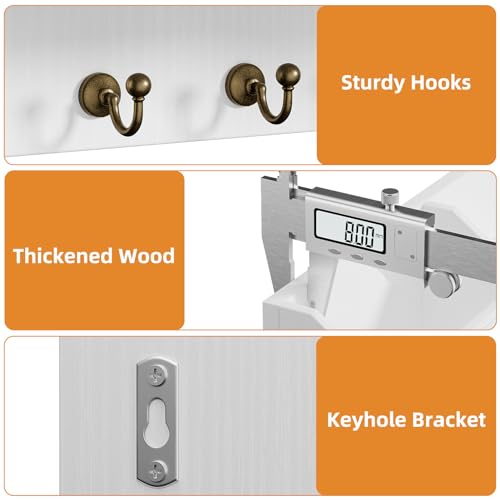 Key Rack, Wall Mount with 6 Hooks and Storage Drawer, Wooden Key Holder, Wall Key Hook, Wall Shelf for Key Fob Organiser, for Entrance, Living Room, Hallway, Office (White) - Cosy Home Interiors Key Rack, Wall Mount with 6 Hooks and Storage Drawer, Wooden Key Holder, Wall Key Hook, Wall Shelf for Key Fob Organiser, for Entrance, Living Room, Hallway, Office (White) - Image 4