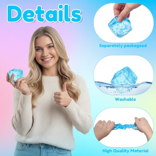 Image of Gemscream Stress Cube Bulk Slow Rising Ice Cube Stress Ball Sensory Squeeze Cubes Halloween Goodie Bag Stuffing for Adult Birthday Gift Anxiety Relief Party Favors(12 Pcs,Blue)