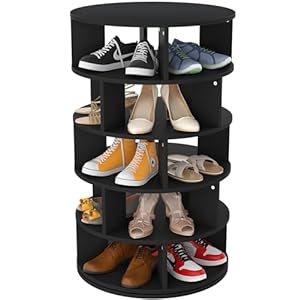Aheaplus Rotating Shoe Rack 5 Tier Wood Shoe Organizer for Closet 360 Spinning Shoe Rack Tower Space Saving Shoe Storage Shelf for Entryway Garage Bedroom Black