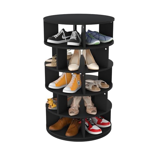 Aheaplus rotating shoe rack 5 tier wood shoe organizer for closet 360 spinning shoe rack tower space saving shoe storage shelf for entryway garage bedroom black  urban country home decor