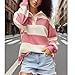 Rugby Shirt Women Striped Collared Long Sleeve Rugby Polo Shirts Oversized Stripes Color Block Sweatshirt Y2K Vintage Pullover Jersey Top Fall Trendy